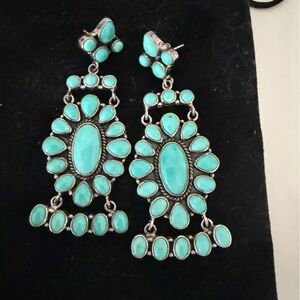 Turquoise Statement Drop Earrings - Sterling Silver